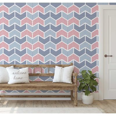 Papel de Parede Autoadesivo Rosa com Estampa Geométrica e Listrada, Vinil Removível para Parede de Destaque no Hall - S4sassy 63,5 cm (L) × 609,6 cm (C) / Rosa - Vinil Liso
