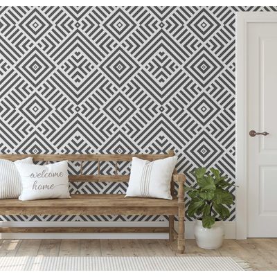 Papel de Parede Autoadesivo Geométrico em Losangos Cinza, Vinil Removível DIY, Papel Contact para Parede de Destaque na Entrada - S4sassy 63,5 cm (L) × 609,6 cm (C) / Cinza - Vinil Texturizado