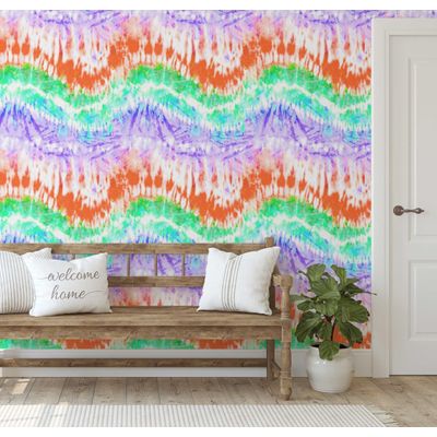 Papel de Parede Autoadesivo Boho Tie-Dye Arco-Íris Vinílico Impermeável Multicor Removível para Inquilinos Quarto/Sala de Jantar - S4Sassy 63,5 cm (L) × 609,6 cm (C) / Multicolorido - Vinil Liso
