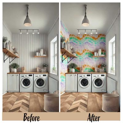Papel de Parede Autoadesivo Boho Tie-Dye Arco-Íris Vinílico Impermeável Multicor Removível para Inquilinos Quarto/Sala de Jantar - S4Sassy 63,5 cm (L) × 609,6 cm (C) / Multicolorido - Vinil Liso