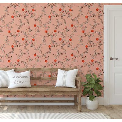 Papel de Parede Autocolante Decorativo Floral Delicado Laranja, Vinil Impermeável Removível, Ideal para Inquilinos, Quarto e Sala - S4sassy 63,5 cm (L) × 304,8 cm (C) / Laranja - Vinil Liso