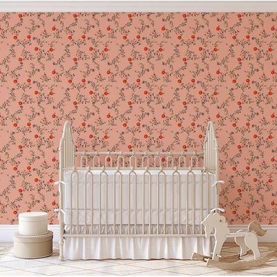 Papel de Parede Autocolante Decorativo Floral Delicado Laranja, Vinil Impermeável Removível, Ideal para Inquilinos, Quarto e Sala - S4sassy 63,5 cm (L) × 304,8 cm (C) / Laranja - Vinil Liso