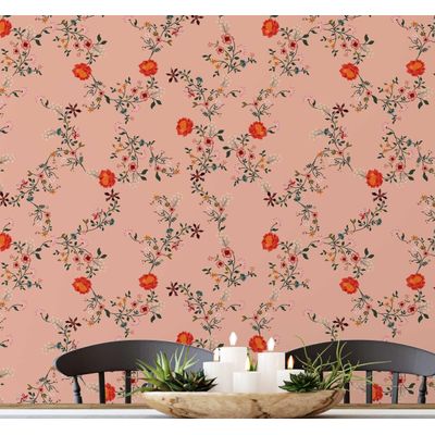 Papel de Parede Autocolante Decorativo Floral Delicado Laranja, Vinil Impermeável Removível, Ideal para Inquilinos, Quarto e Sala - S4sassy 63,5 cm (L) × 304,8 cm (C) / Laranja - Vinil Liso