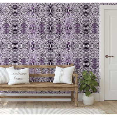 Papel de Parede Autoadesivo Boho Estampa Tribal Vinil Impermeável Roxo Removível Amigável para Inquilinos Quarto e Sala de Jantar - S4sassy 63,5 cm (L) × 152,4 cm (C) / Roxo - Vinil Liso
