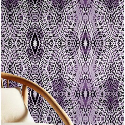 Papel de Parede Autoadesivo Boho Estampa Tribal Vinil Impermeável Roxo Removível Amigável para Inquilinos Quarto e Sala de Jantar - S4sassy 63,5 cm (L) × 152,4 cm (C) / Roxo - Vinil Liso