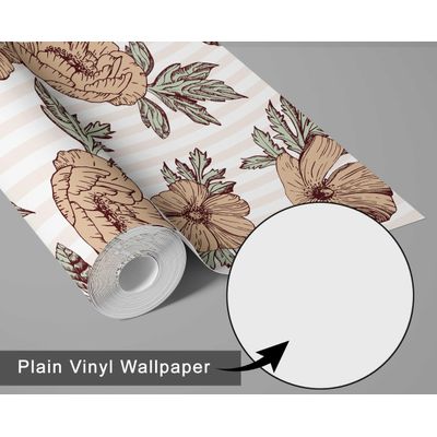 Papel de Parede Autoadesivo Decorativo Listrado Peônia Vinílico Impermeável Bege Removível para Locatários Quarto e Sala de Jantar - S4Sassy 63,5 cm (L) × 152,4 cm (C) / Bege - Vinil Liso