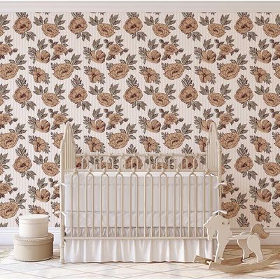 Papel de Parede Autoadesivo Decorativo Listrado Peônia Vinílico Impermeável Bege Removível para Locatários Quarto e Sala de Jantar - S4Sassy 63,5 cm (L) × 152,4 cm (C) / Bege - Vinil Liso