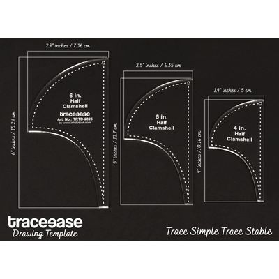Molde Meia Concha 3 Peças para Quilt/Aplicação e Patchwork 10/13/15 cm, Espessura 0,32 cm - Traceease Amarelo