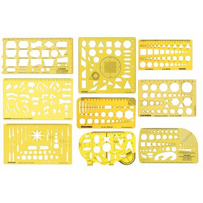 Traceease Kit com 9 Peças, Estênceis Multi-Formas para Desenho de Geometria e Setas, Ferramentas para Elaboração de Gráficos - IBA Crafts Amarelo