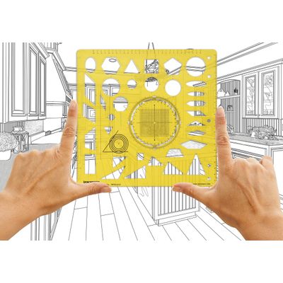 Traceease Kit com 9 Peças, Estênceis Multi-Formas para Desenho de Geometria e Setas, Ferramentas para Elaboração de Gráficos - IBA Crafts Amarelo