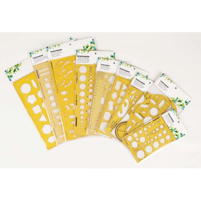 Traceease Kit com 9 Peças, Estênceis Multi-Formas para Desenho de Geometria e Setas, Ferramentas para Elaboração de Gráficos - IBA Crafts Amarelo