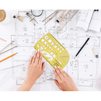Traceease Kit com 9 Peças, Estênceis Multi-Formas para Desenho de Geometria e Setas, Ferramentas para Elaboração de Gráficos - IBA Crafts Amarelo