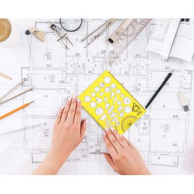 Gabarito de Geometria Multi-Padrão Traceease com Réguas Geométricas, Kit de Desenho para Escritório/Escola, 8 Peças - IBA Crafts Amarelo
