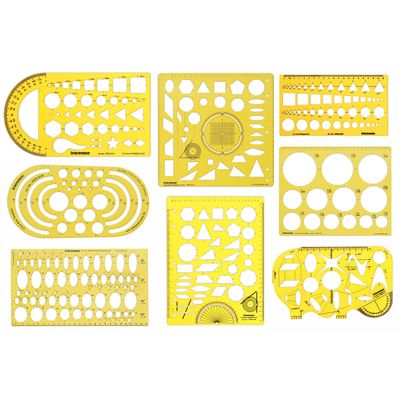 Gabarito de Geometria Multi-Padrão Traceease com Réguas Geométricas, Kit de Desenho para Escritório/Escola, 8 Peças - IBA Crafts Amarelo