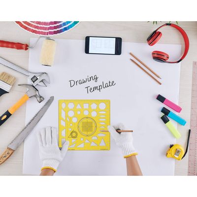 Gabarito de Geometria Multi-Padrão Traceease com Réguas Geométricas, Kit de Desenho para Escritório/Escola, 8 Peças - IBA Crafts Amarelo