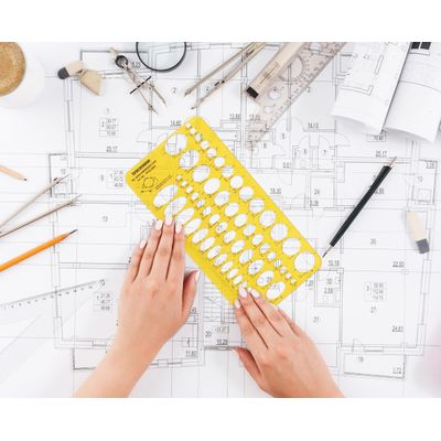 Guia de Geometria 60 Elipses — Ferramenta de Desenho Manual e Layout Estudantil, Molde Técnico para Ilustração de Engenharia - Traceease Amarelo
