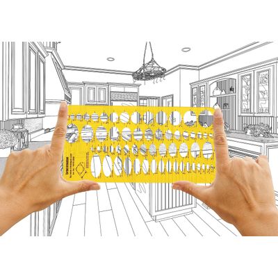 Guia de Geometria 60 Elipses — Ferramenta de Desenho Manual e Layout Estudantil, Molde Técnico para Ilustração de Engenharia - Traceease Amarelo