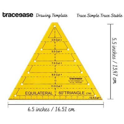 Traceease Triângulo Equilátero 60° Molde Quilting/Costura, Estêncil Plástico Medição Angular Corte Têxtil 13,9 x 16,5 cm - IBA Crafts Amarelo