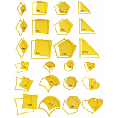Kit de 24 Peças de Moldes e Ferramentas de Desenho para Quilting, Caderno DIY e Scrapbook para Escritório e Escola - Traceease Amarelo