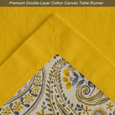 Caminho de Mesa 100% Algodão Dupla Camada com Bordas Laterais - Estampa Paisley para Jantar, Aparador e Centro - Vargottam 35,56 Cm (L) × 274,32 Cm (C) / Amarelo