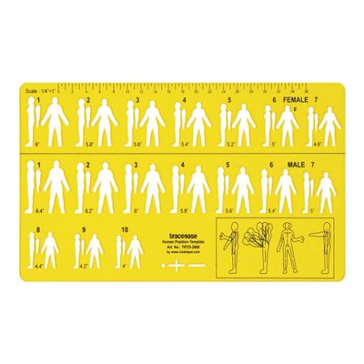 Molde de Proporção Humana Traceease - Estênceis de Figuras M e F com Marcas de Altura e Guia de Medidas para Aula Esboço e Moda - Inkdotpot Amarelo