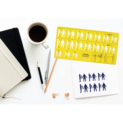 Molde de Proporção Humana Traceease - Estênceis de Figuras M e F com Marcas de Altura e Guia de Medidas para Aula Esboço e Moda - Inkdotpot Amarelo