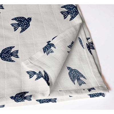 Guardanapos de Musselina de Algodão Pássaro Clássico, Jogo c/12, 51 x 51 cm, Estampa Azul/Branco, Lavável à Máquina - Vargottam 50,8 Cm × 50,8 Cm – Pacote Com 12 Peças / Branco