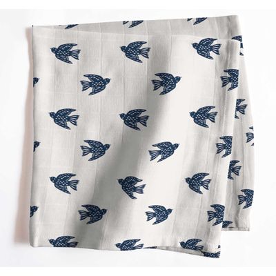 Guardanapos de Musselina de Algodão Pássaro Clássico, Jogo c/12, 51 x 51 cm, Estampa Azul/Branco, Lavável à Máquina - Vargottam 50,8 Cm × 50,8 Cm – Pacote Com 12 Peças / Branco