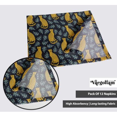 Guardanapos de Algodão 51cm, Estampa Onça e Monstera, Conj. 12, Azul Elegante, para Colheita/Ação de Graças, Lavável à Máquina - Vargottam 50,8 Cm × 50,8 Cm – Pacote Com 12 Peças / Azul