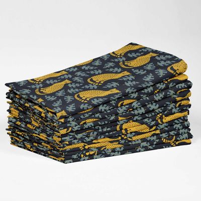 Guardanapos de Algodão 51cm, Estampa Onça e Monstera, Conj. 12, Azul Elegante, para Colheita/Ação de Graças, Lavável à Máquina - Vargottam 50,8 Cm × 50,8 Cm – Pacote Com 12 Peças / Azul