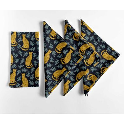 Guardanapos de Algodão 51cm, Estampa Onça e Monstera, Conj. 12, Azul Elegante, para Colheita/Ação de Graças, Lavável à Máquina - Vargottam 50,8 Cm × 50,8 Cm – Pacote Com 12 Peças / Azul