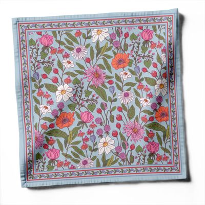 Guardanapos Designer em Sarja de Algodão, Conjunto de 12, 51 cm, Estampa Floral, Duráveis e Absorventes, Lavável à Máquina - Vargottam 50,8 Cm × 50,8 Cm – Pacote Com 12 Peças / Azul