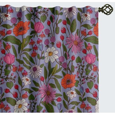 Cortinas Extra Longas de Algodão p/ Tetos Altos/Portas Francesas - Filtrantes, Manga p/ Varão/Alças, 2 Painéis - Estampa Floral - Vargottam 132,08 Cm (L) × 160,02 Cm (C) / Azul
