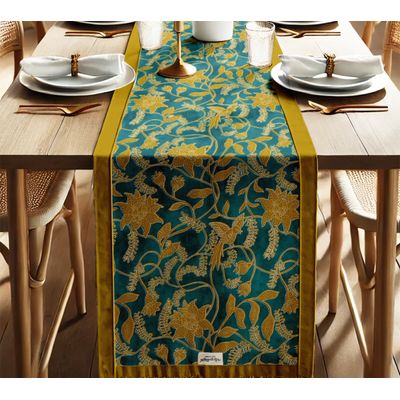 Caminho de Mesa de Algodão Duplo com Borda, Estampa Floral, Lavável à Máquina para Mesa de Jantar, Casas Rústicas e Modernas - Vargottam 35,56 Cm (L) × 182,88 Cm (C) / Amarelo