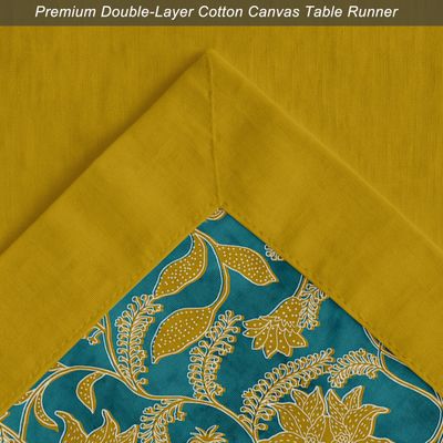 Caminho de Mesa de Algodão Duplo com Borda, Estampa Floral, Lavável à Máquina para Mesa de Jantar, Casas Rústicas e Modernas - Vargottam 35,56 Cm (L) × 182,88 Cm (C) / Amarelo