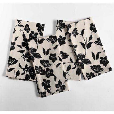 Guardanapos de Algodão Canvas, Conjunto de 12, 51 cm, Preto, Estampa Floral Botânica, Macios, Absorventes e Laváveis à Máquina - Vargottam 50,8 Cm × 50,8 Cm – Pacote Com 12 Peças / Preto