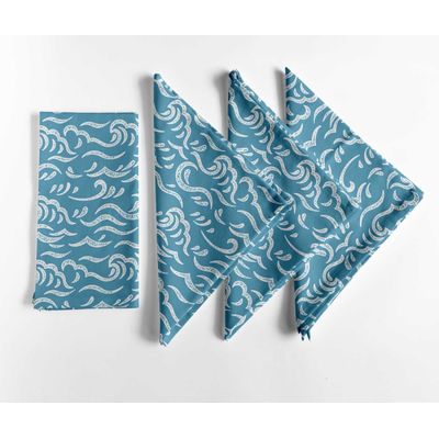 Guardanapos de Algodão com Estampa de Onda do Oceano, Conj. 12, 51x51 cm, Azul, Ideal para Jantar e Mesa, Lavável à Máquina - Vargottam 50,8 Cm × 50,8 Cm – Pacote Com 12 Peças / Azul