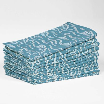 Guardanapos de Algodão com Estampa de Onda do Oceano, Conj. 12, 51x51 cm, Azul, Ideal para Jantar e Mesa, Lavável à Máquina - Vargottam 50,8 Cm × 50,8 Cm – Pacote Com 12 Peças / Azul