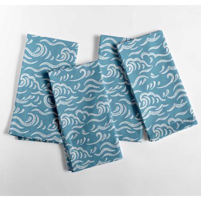 Guardanapos de Algodão com Estampa de Onda do Oceano, Conj. 12, 51x51 cm, Azul, Ideal para Jantar e Mesa, Lavável à Máquina - Vargottam 50,8 Cm × 50,8 Cm – Pacote Com 12 Peças / Azul