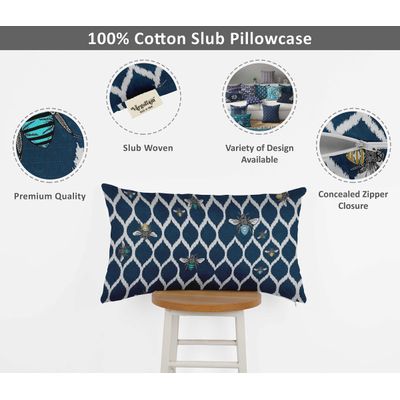 Capas de Almofada Decorativas de Luxo Estampadas com Tema Azul para Lombar - Vargottam 60,96 Cm × 35,56 Cm / Azul