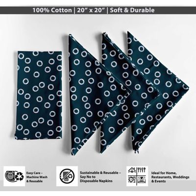 Guardanapos de Algodão Estampa de Bolinhas Moderna - Kit 12, 51x51cm, Azul, Jantares Estilo Fazenda/Praia - Lavável à Máquina - Vargottam 50,8 Cm × 50,8 Cm – Pacote Com 12 Peças / Azul