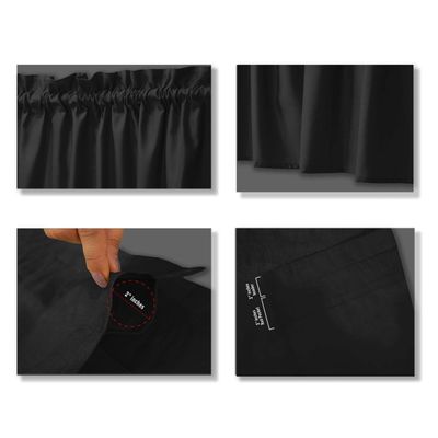 Bandô de Algodão Liso, Decorativo com Túnel para Varão e Meia Cortina para Janela de Cozinha - Vargottam 91,4 Cm (L) × 76,2 Cm (C) – 2 Painéis / Preto
