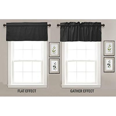 Bandô de Algodão Liso, Decorativo com Túnel para Varão e Meia Cortina para Janela de Cozinha - Vargottam 91,4 Cm (L) × 76,2 Cm (C) – 2 Painéis / Preto