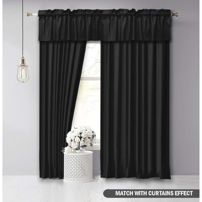 Bandô de Algodão Liso, Decorativo com Túnel para Varão e Meia Cortina para Janela de Cozinha - Vargottam 91,4 Cm (L) × 76,2 Cm (C) – 2 Painéis / Preto