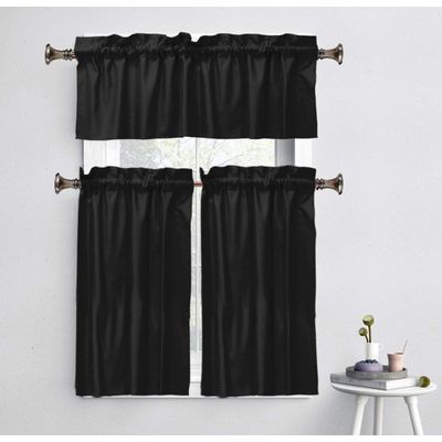Bandô de Algodão Liso, Decorativo com Túnel para Varão e Meia Cortina para Janela de Cozinha - Vargottam 91,4 Cm (L) × 76,2 Cm (C) – 2 Painéis / Preto