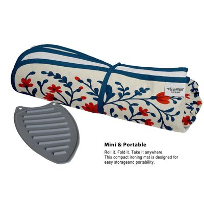 Tapete de Passar 71x122cm Dobrável em Algodão com Apoio de Silicone e Cantos Magnéticos, para Viagens e Espaços Pequenos, Floral - Vargottam 71,12 Cm × 121,92 Cm / Azul
