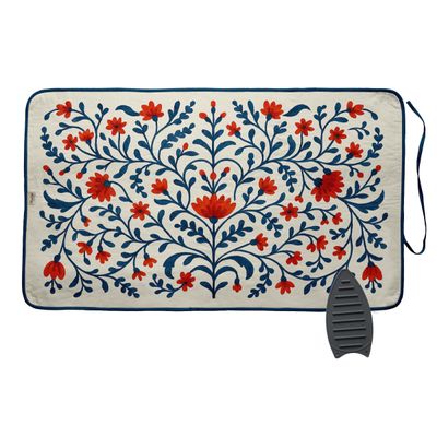 Tapete de Passar 71x122cm Dobrável em Algodão com Apoio de Silicone e Cantos Magnéticos, para Viagens e Espaços Pequenos, Floral - Vargottam 71,12 Cm × 121,92 Cm / Azul