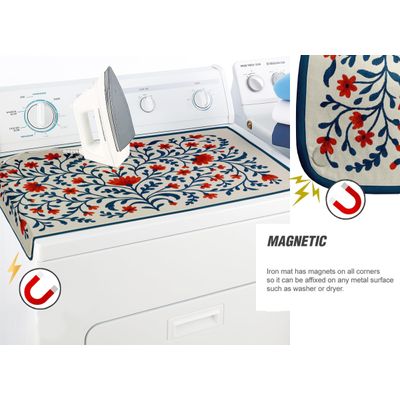 Tapete de Passar 71x122cm Dobrável em Algodão com Apoio de Silicone e Cantos Magnéticos, para Viagens e Espaços Pequenos, Floral - Vargottam 71,12 Cm × 121,92 Cm / Azul