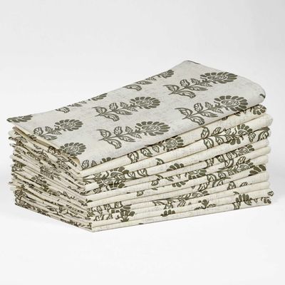 Guardanapos de Algodão com Estampa Block Bloom, Conj. 12, 51x51 cm, Floral Verde, Para Jantares e Ocasiões, Lavável na Máquina - Vargottam 50,8 Cm × 50,8 Cm – Pacote Com 12 Peças / Verde