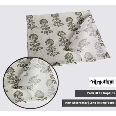 Guardanapos de Algodão com Estampa Block Bloom, Conj. 12, 51x51 cm, Floral Verde, Para Jantares e Ocasiões, Lavável na Máquina - Vargottam 50,8 Cm × 50,8 Cm – Pacote Com 12 Peças / Verde
